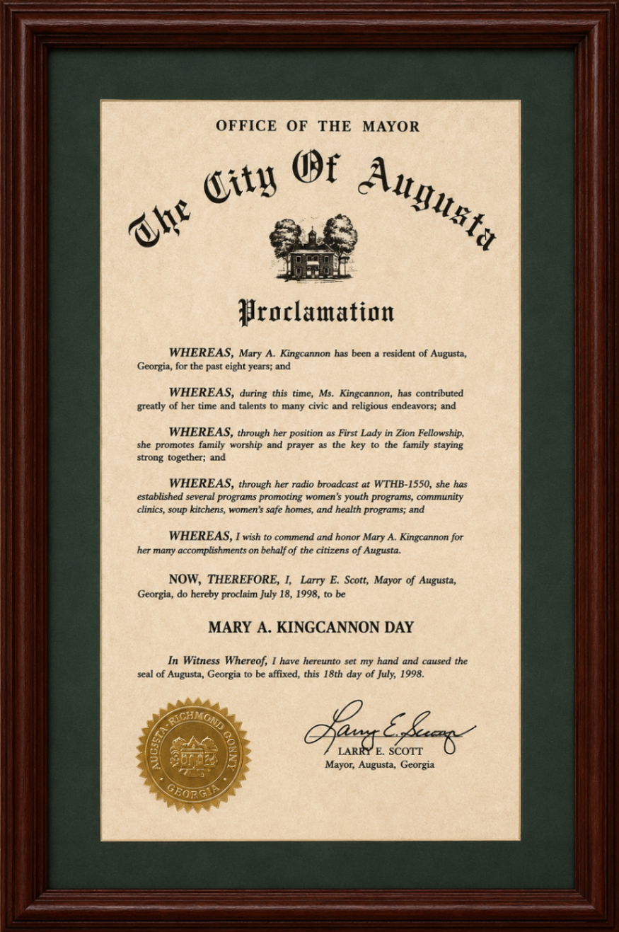 Mary A. Kingcannon Day, 1998