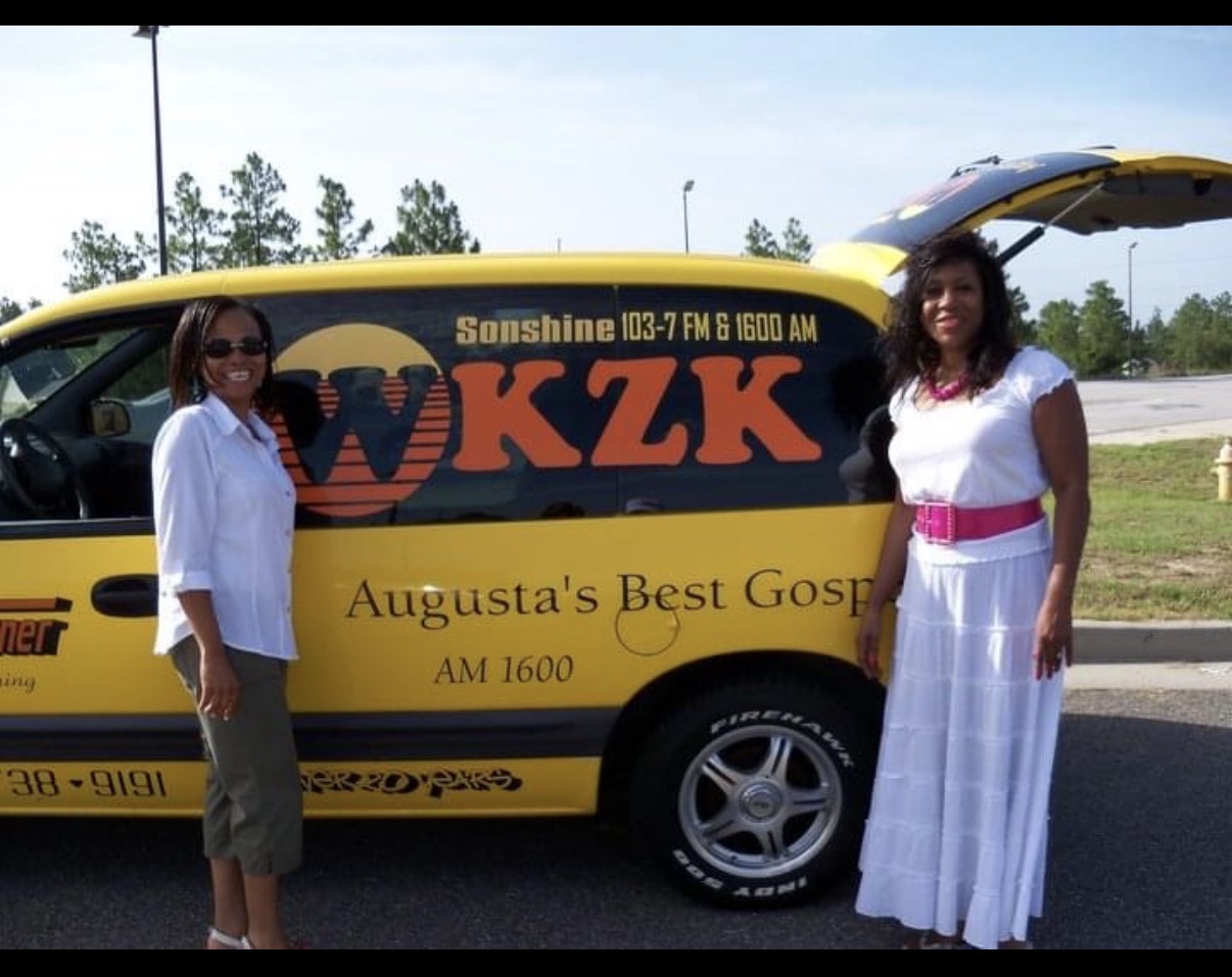 Mary Kingcannon at the WKZK Sonshine 103.7 FM gospel radio van