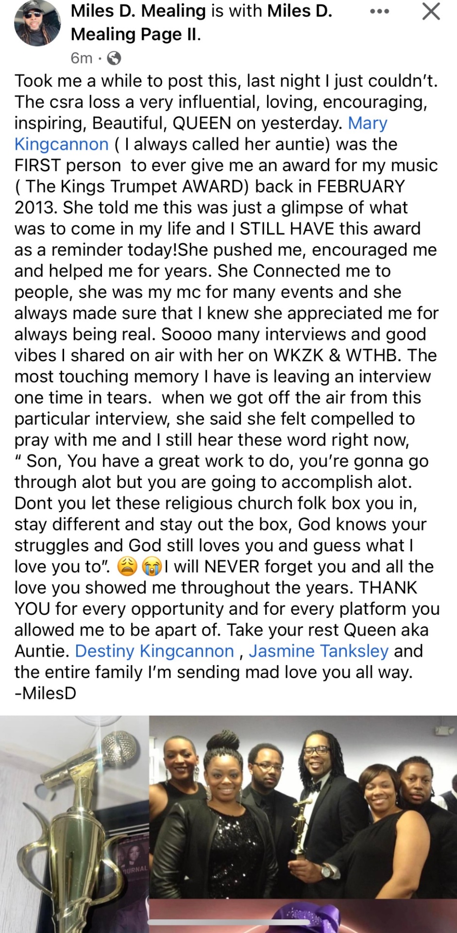 Tribute from Miles D. Mealing